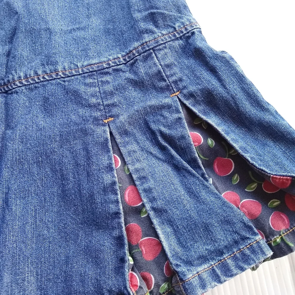 GYMBOREE cherry embroidered pleated denim jumper pinafore dress